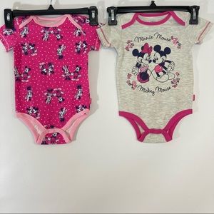 NWOT Disney Infant Girls 2pc Minnie & Mickey Mouse Bodysuit Set, Size 12 Months